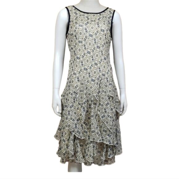 Robbie Bee Dress Yellow Sleeveless Fit Flare Floral Boho Geometric Ruffled Lined - Picture 1 of 9